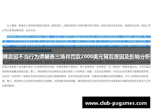 魏震因不当行为遭禁赛三场并罚款2000美元背后原因及影响分析